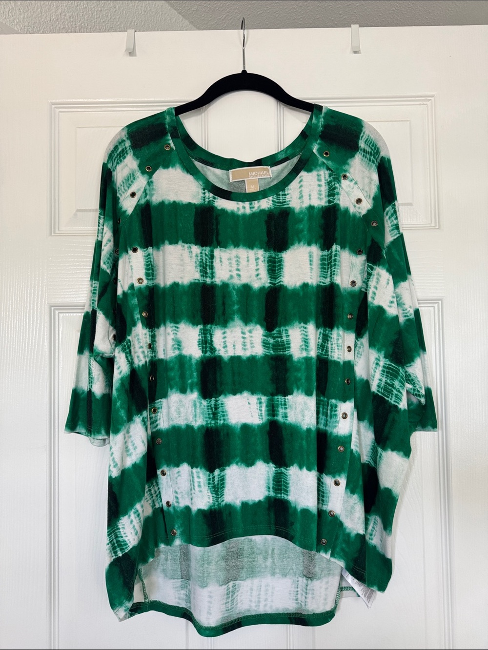Michael Stars Green and White Tie-Dye Eyelet-Trim Tunic